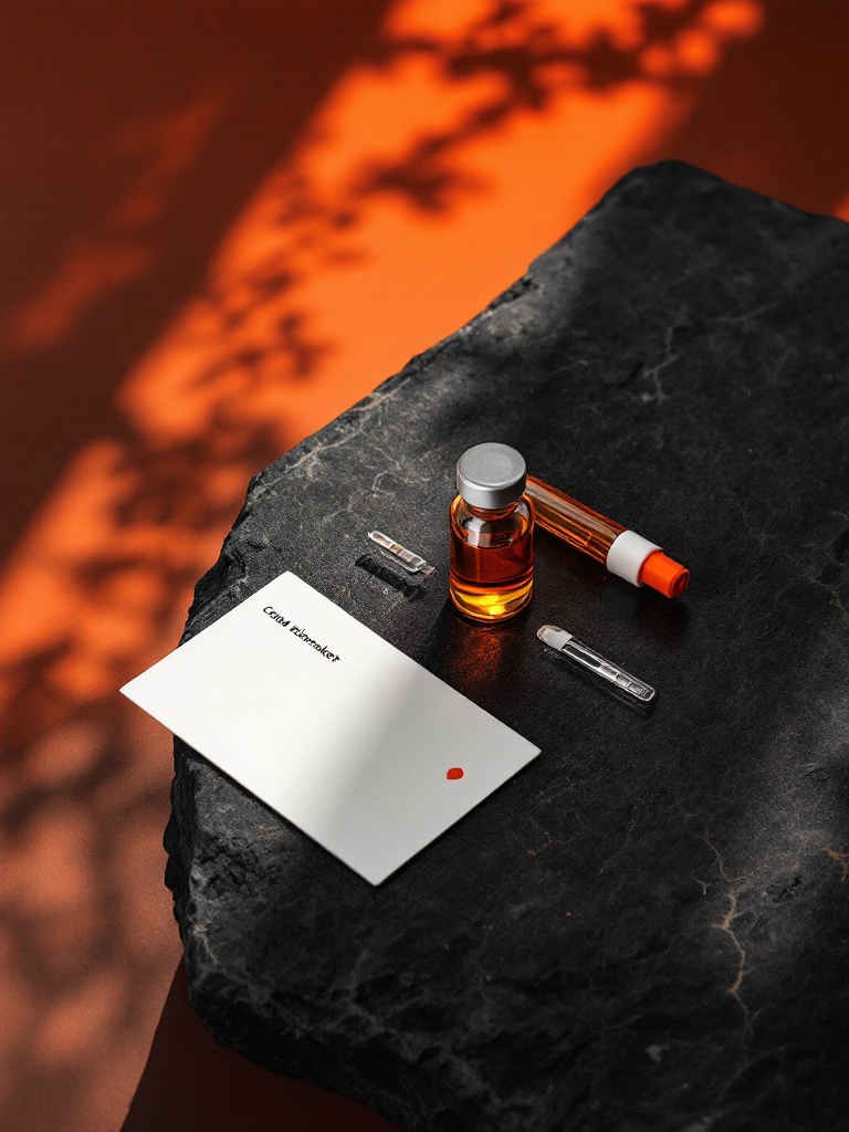 At-home biomarker test kit on a dark stone surface
